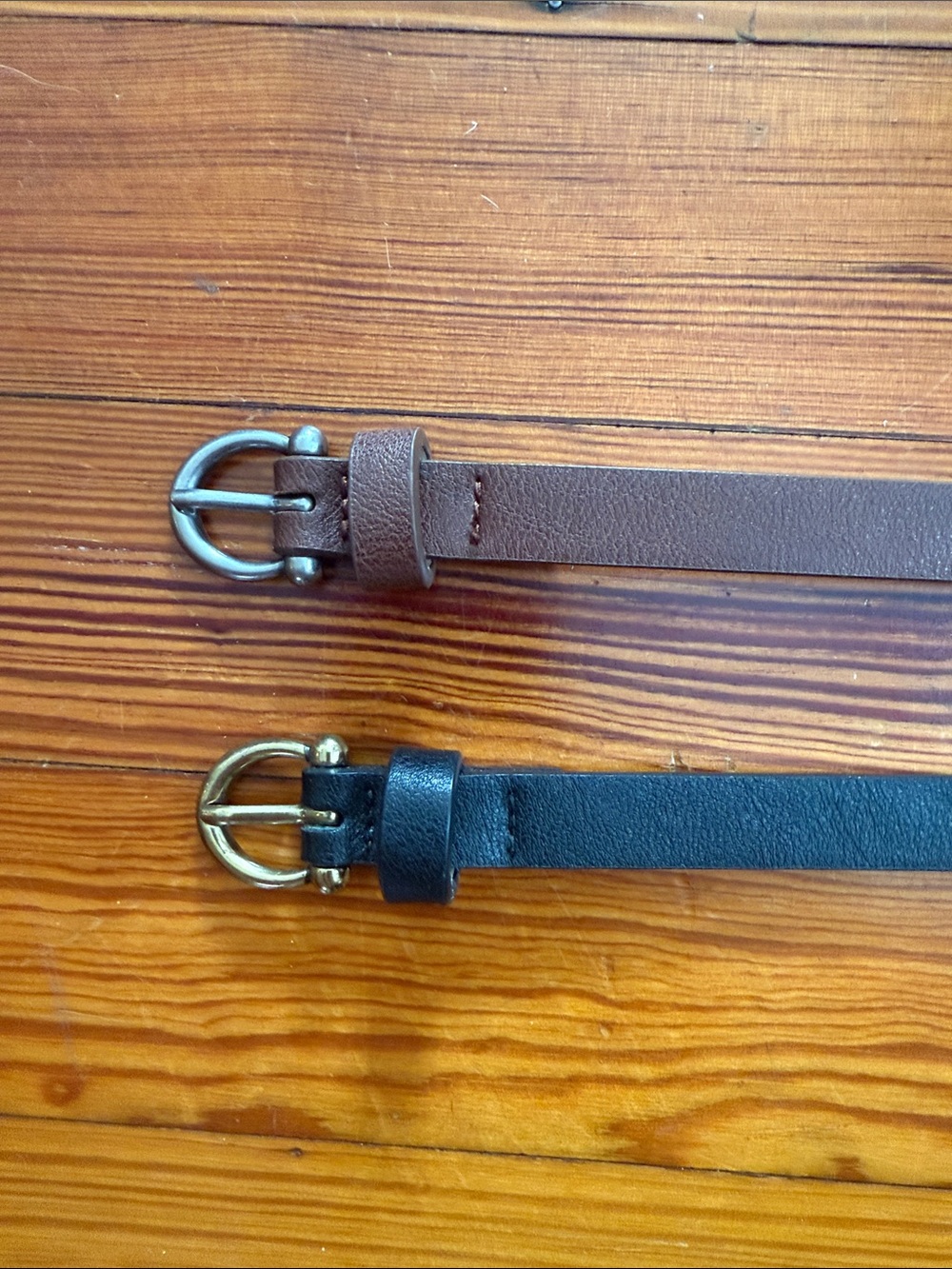 2 PACK Leather Slim Belt Pair – Brown and Black